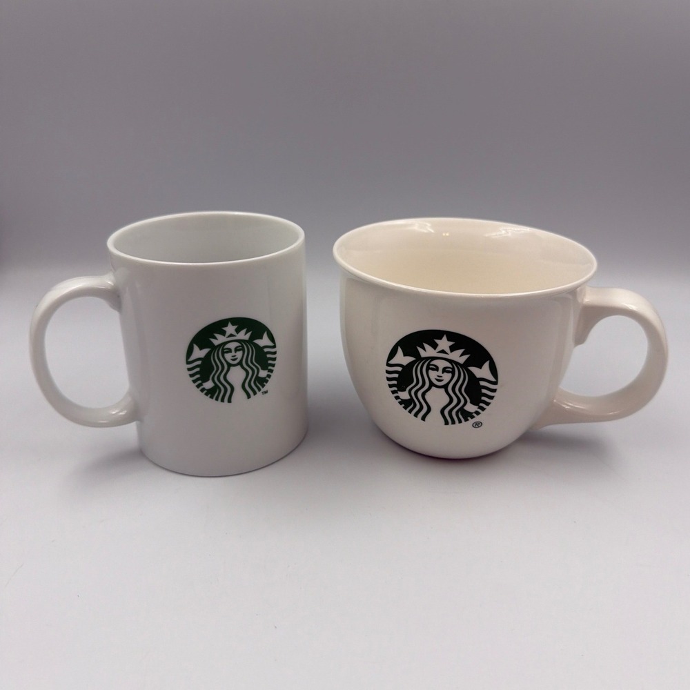 Lot of 2 Starbucks Ceramic Coffee Mug & Barista Mermaid Logo Cup 12oz 14oz